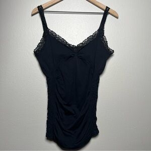 VTG Yadada Women Bbydoll Ruched Top Medium Black Lace Trim Babydoll Cyber Grunge